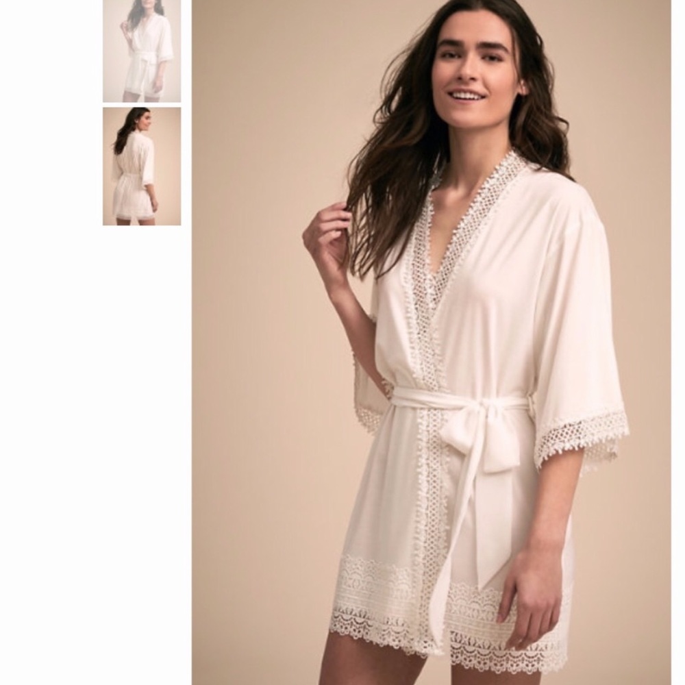 BHLDN cotton bridal robe with flower lace